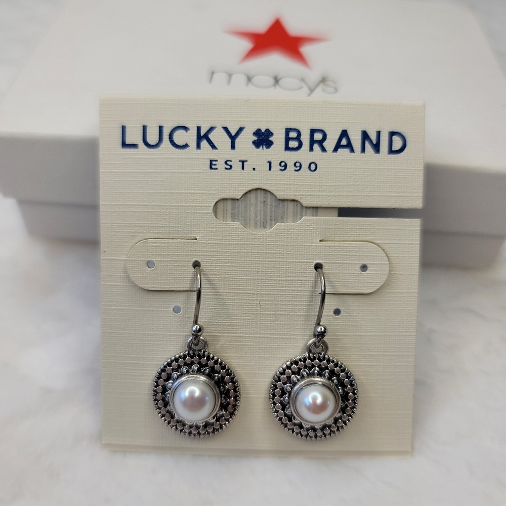 Lucky Brand Silver Tone Earrings imitation Pearl Circle Drop